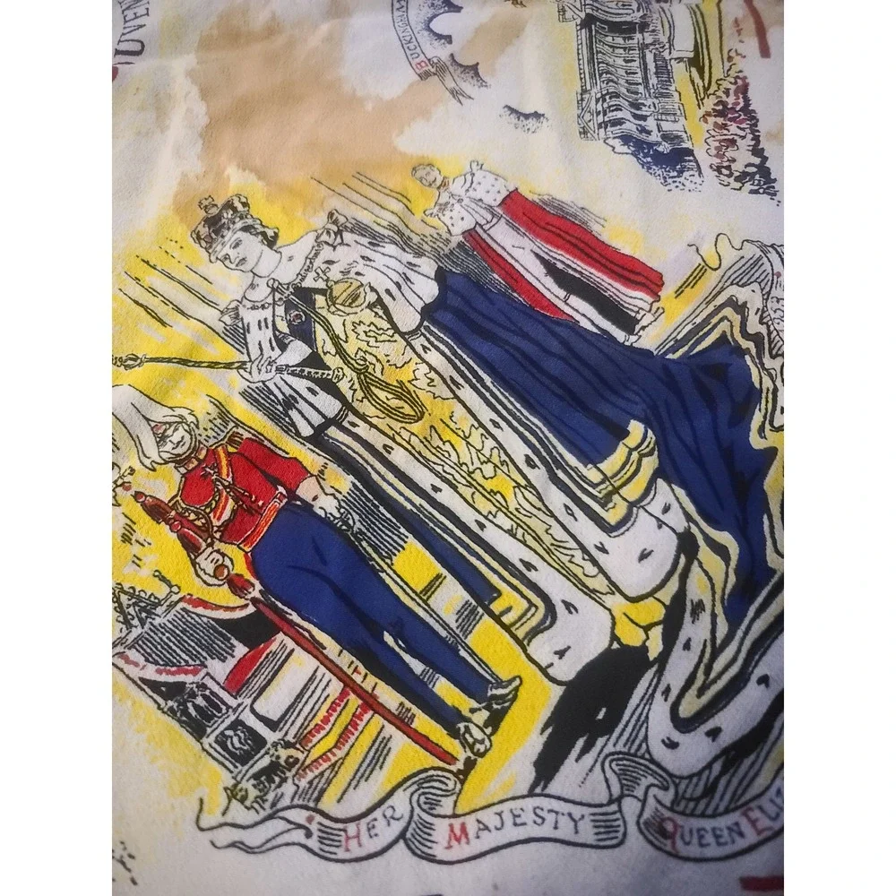 Vintage 1953 Queen Elizabeth II Coronation Souvenir Scarf British Royalty 26x26